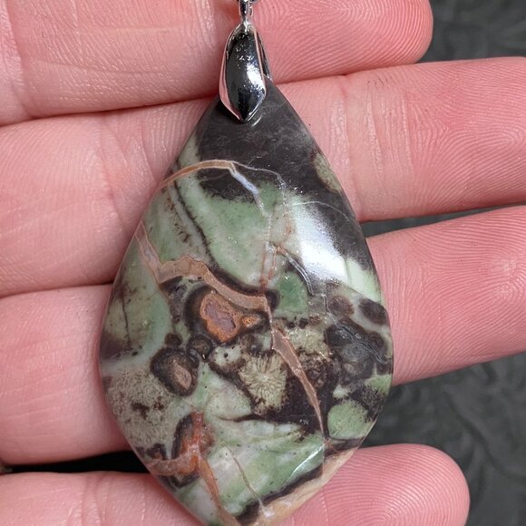 Rainforest Rhyolite Stone Crystal Jewelry Pendant - Picture 3 of 6